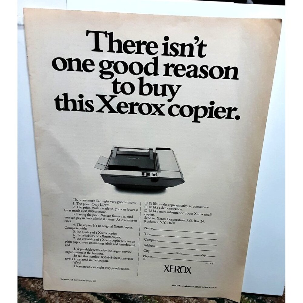 1981 Xerox Copy Machine Original Print Ad